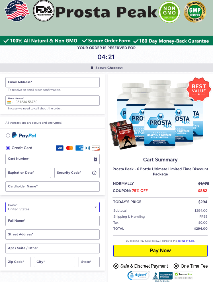 Prosta Peak checkout page